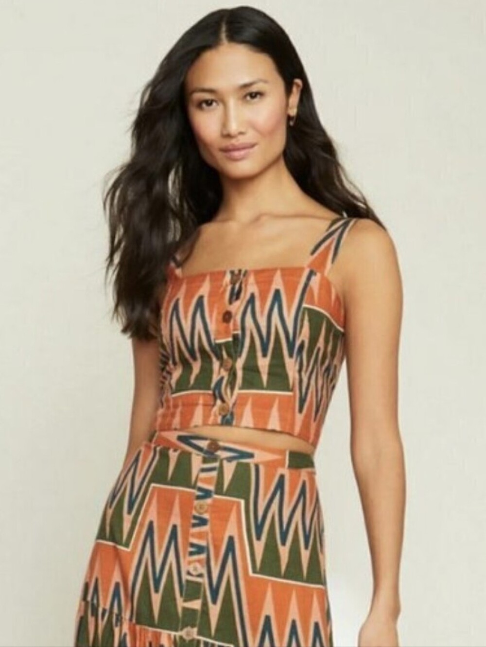 Veronica Beard Tiffany Linen Crop Tank Multi Print  Large NWOT